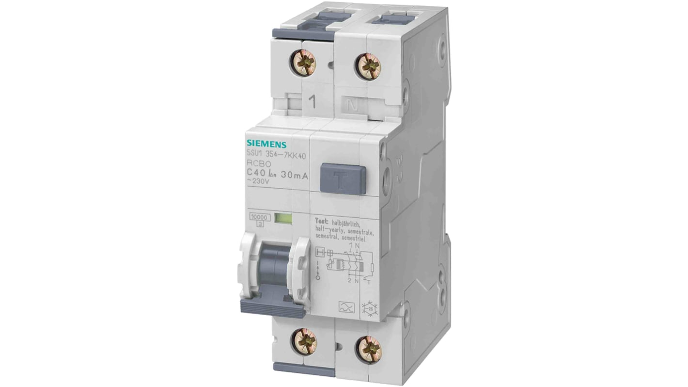 Disjoncteur différentiel magnéto-thermique Siemens 13A 2P, sensibilité 10mA, 5SU1