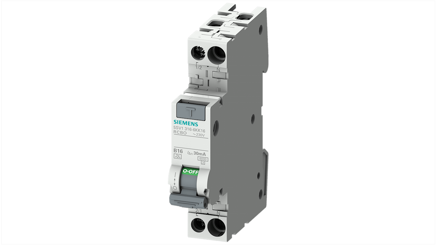 Disjoncteur différentiel magnéto-thermique Siemens 6A 2P, sensibilité 30mA Type A, 5SV1