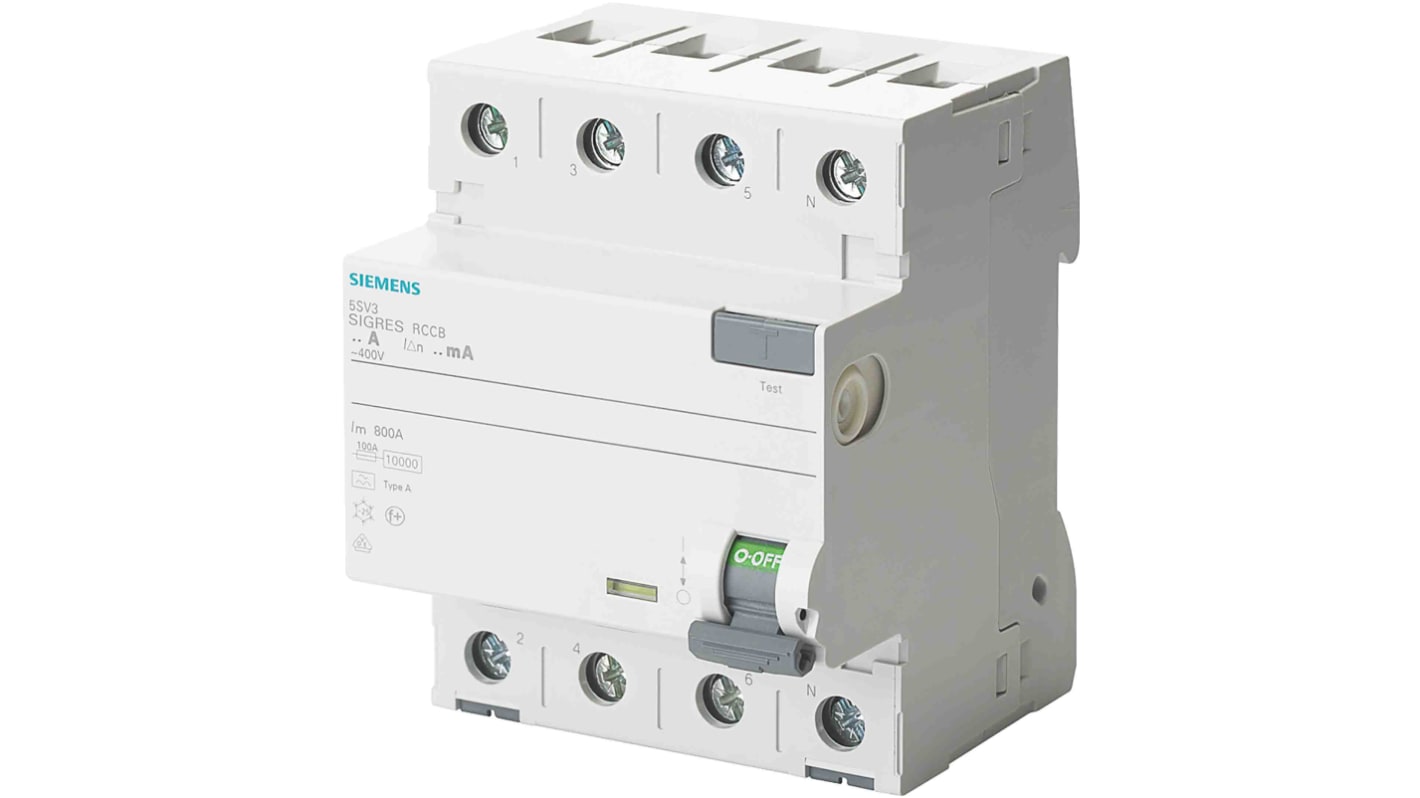 Siemens 5sV3 RCCB, 63A, 4 Pole, 30mA, Type A, 400V ac