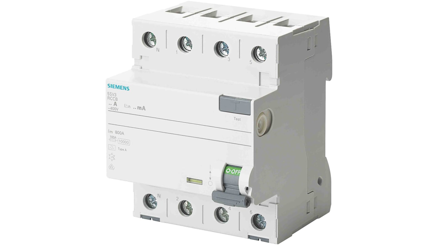 Interrupteur différentiel Siemens 5SV3, 4 Pôles, 63A, 300mA, Type A