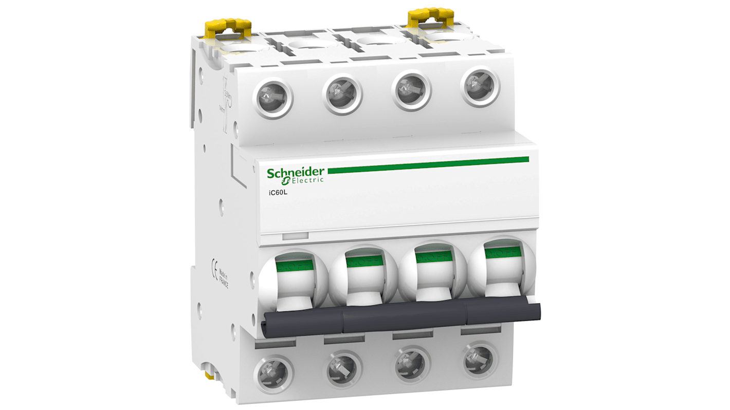 Schneider Electric Acti 9 IC60L MCB, 4P, 10A Curve B, 400V AC, 250V DC, 20 kA, 15 kA Breaking Capacity