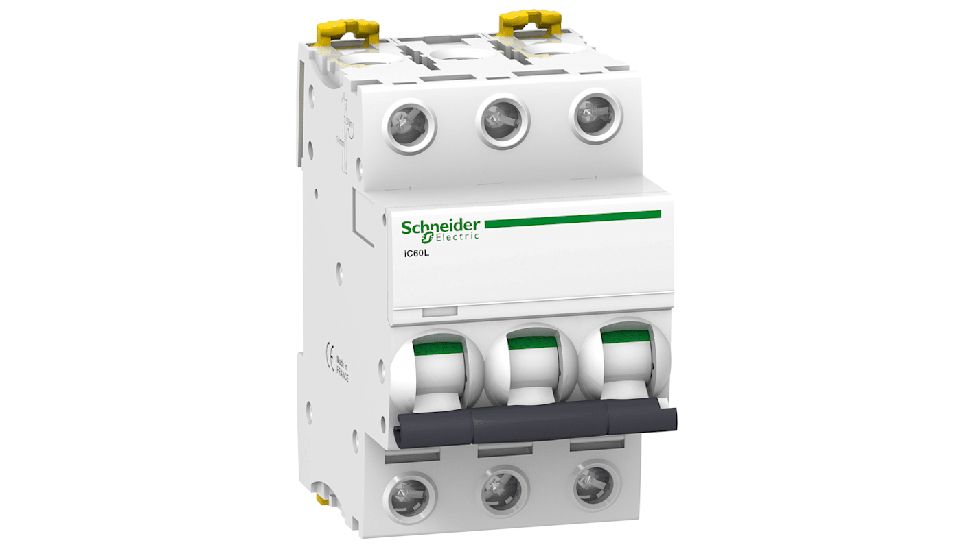 Schneider Electric Acti 9 IC60L MCB, 3P, 0.5A Curve C, 400V AC, 180V DC, 20 kA, 15 kA Breaking Capacity