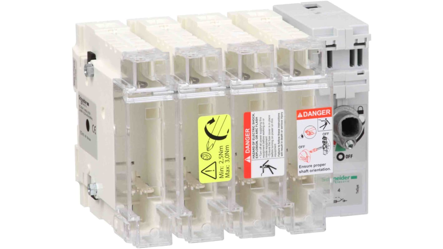 Interruptor seccionador con fusible Schneider Electric, 63A, 4, Fusible 000 63A TeSys GS2G