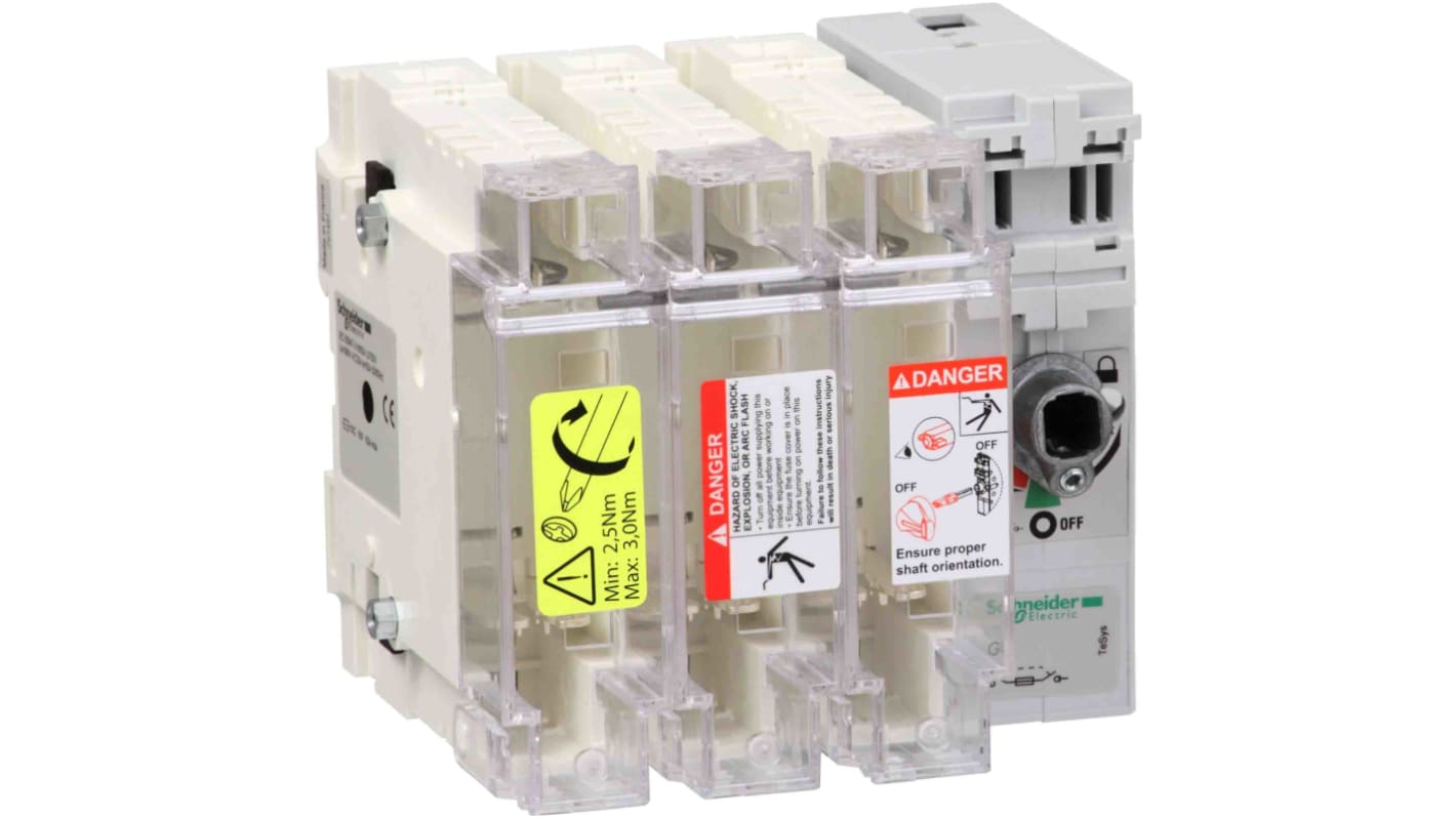 Sezionatore portafusibili Schneider Electric GS2J3 3 NA, corrente max 100A, 3, fusibile 22 x 58mm TeSys GS2J