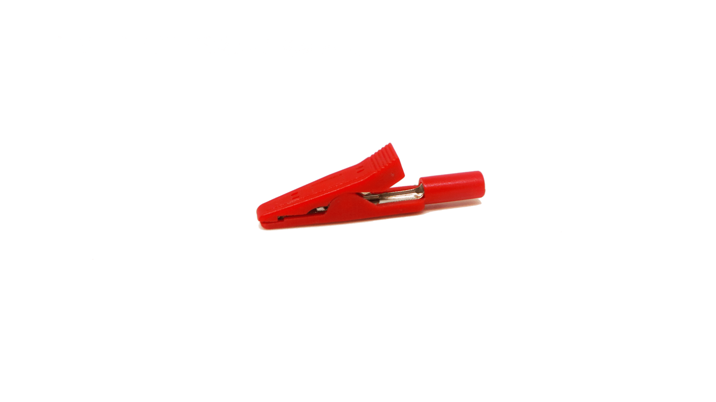 RS PRO Vernickelte 8mm Krokodilklemme, Rot Polypropylen isoliert, 8A