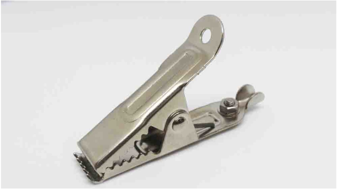 RS PRO Crocodile Clip, Nickel-Plated Steel Contact, 25A, Silver