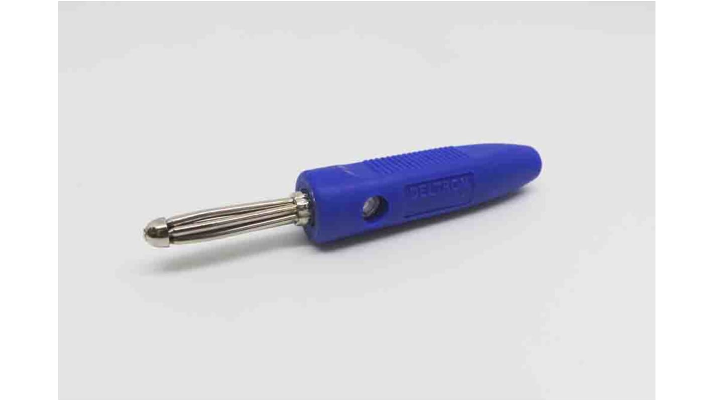 Conector banana Macho, 16A, 50V, Contacto Níquel brillante sobre cobre, Azul