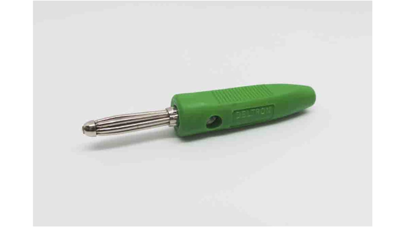 Conector banana Macho, 16A, 50V, Contacto Níquel brillante sobre cobre, Verde