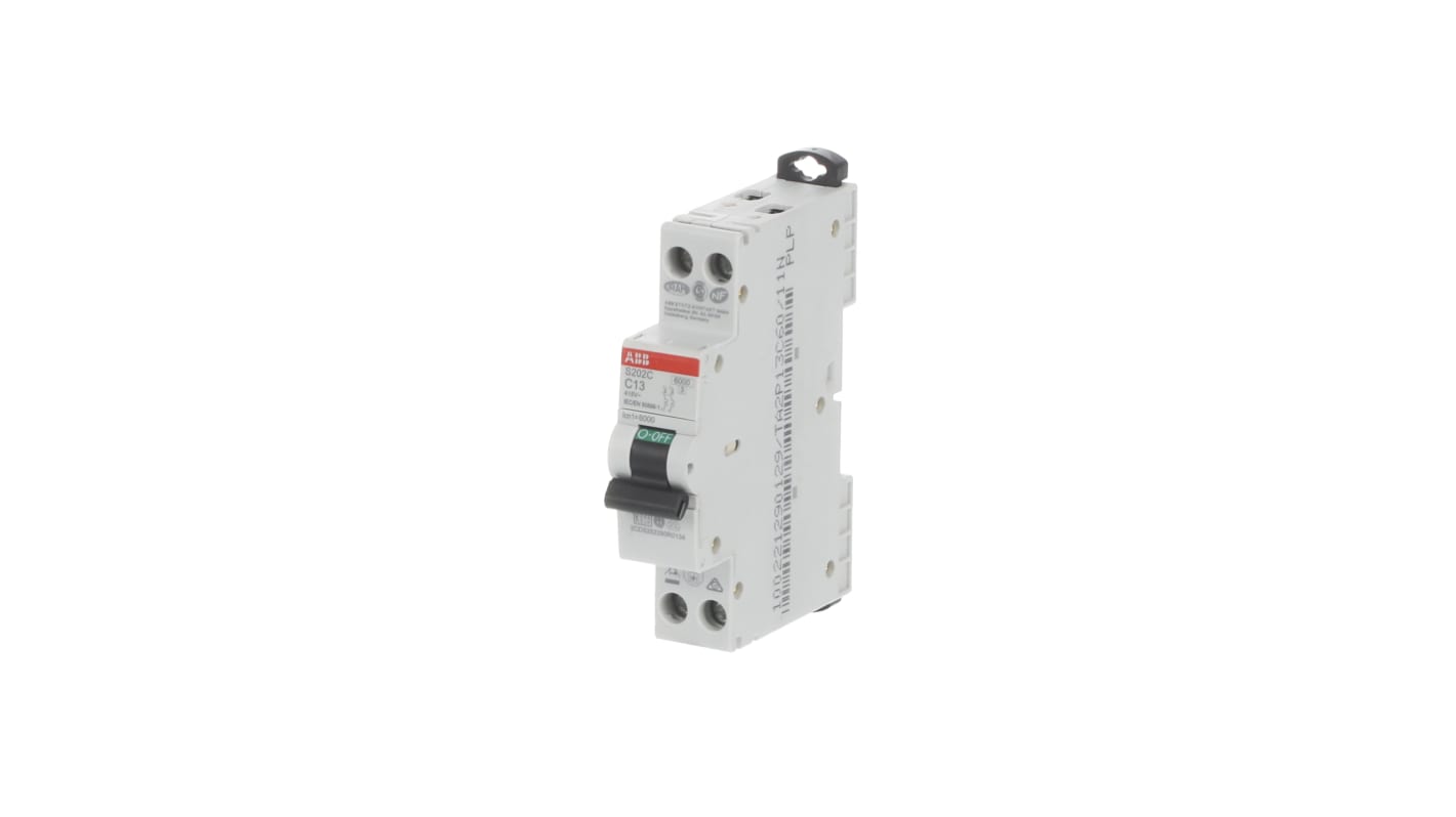 ABB S200C MCB, 2P, 13A Curve C, 415V AC, 6 kA Breaking Capacity