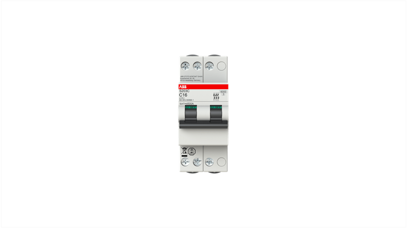 ABB S200C MCB Leitungsschutzschalter Typ B, 3-polig 10A 415V, Abschaltvermögen 6 kA DIN-Schienen-Montage