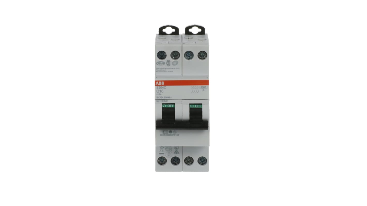 ABB S200C MCB, 4P, 16A Curve C, 415V AC, 6 kA Breaking Capacity