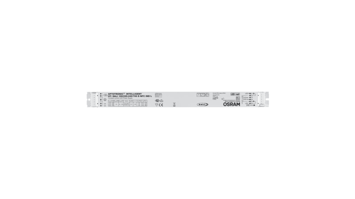 Driver LED corriente constante Osram OTi-DALI, IN: 220 → 240 V., OUT: 300V, 700mA, 100W, regulable