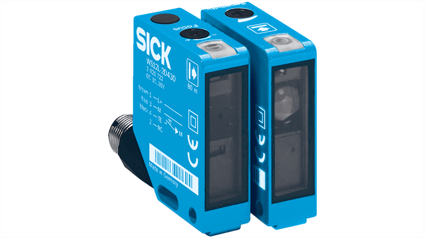 Fotocélula rectangular Sick, Sistema Barrera de Luz, alcance 0 → 80 m., salida PNP, Conector Cableado M12, IP67,