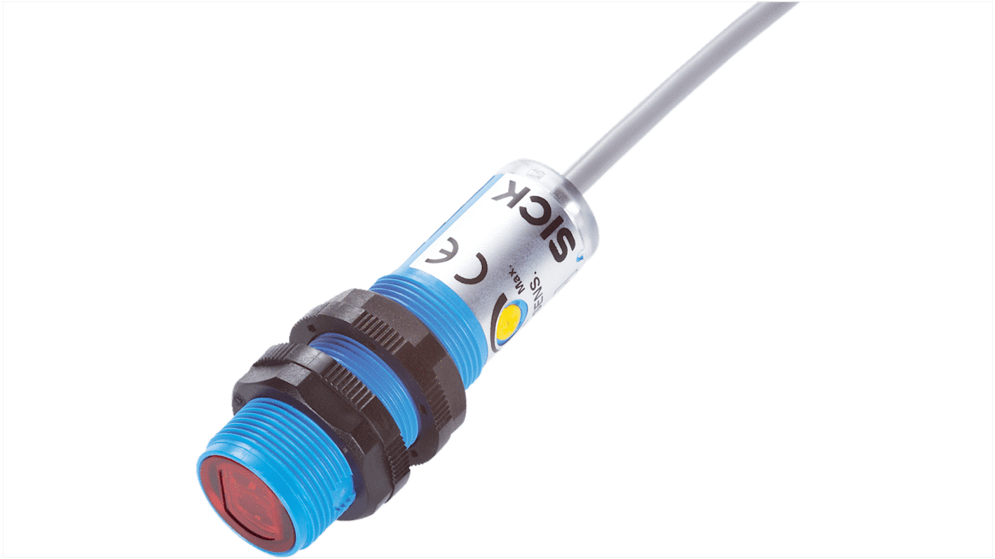 Sick V180-2 zylindrisch Optischer Sensor, Energetisch, Bereich 1 mm → 500 mm, Hell-/Dunkelschaltung, NPN
