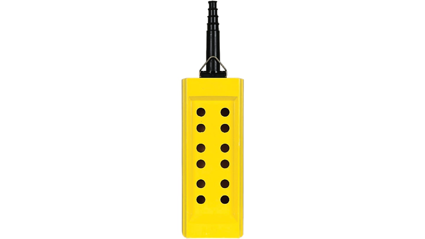 Schneider Electric Yellow Glass Filled Polyester XACB Pendant Station Enclosure - 12 Hole 40mm Diameter