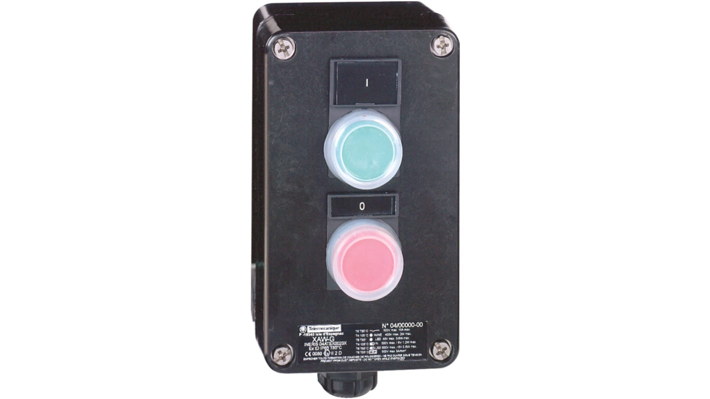 Estación de control con botón pulsador Schneider Electric IP65 XAWG 2 aberturas