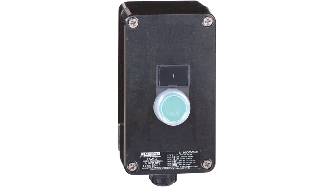 Schneider Electric Push Button Control Station - 1 NO, 1 Cutouts, Green, START, IP65