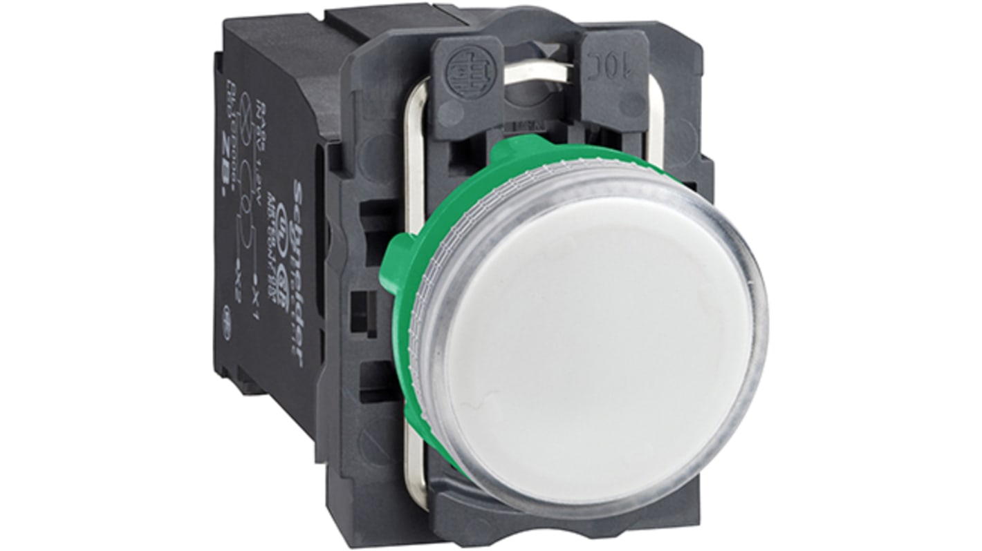 Schneider Electric, XB5 White Pilot Light, 22mm Cutout, Round, 220 → 240V