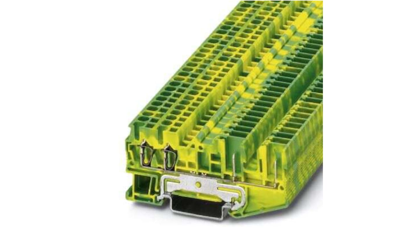 Bloc de mise à la terre 4 voies , raccordement Enfichable, cage à ressort, 28 - 12 AWG, Vert/Jaune