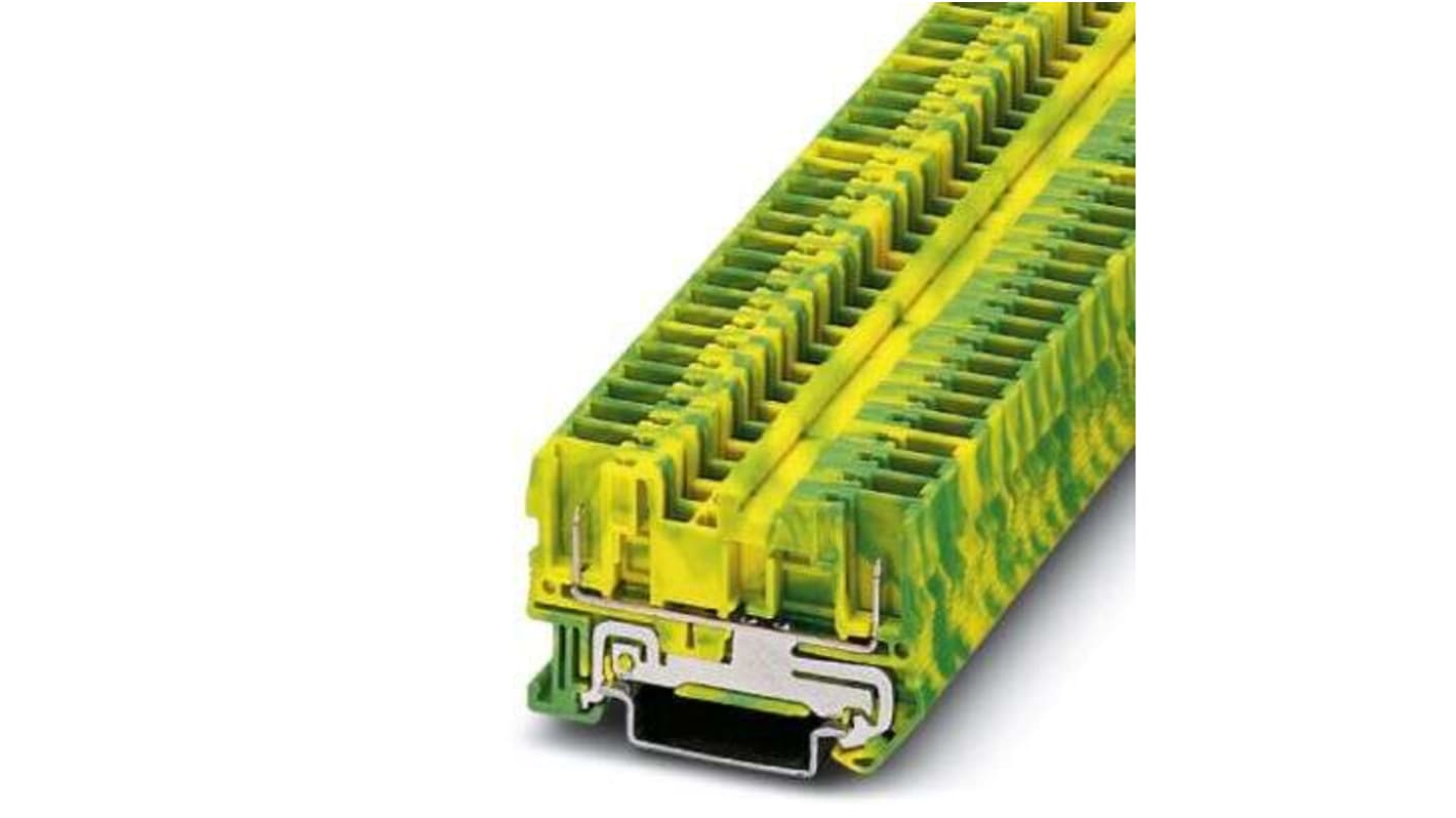 Bloc de mise à la terre 2 voies , raccordement Enfichable, cage à ressort, 28 10 AWG, Vert/Jaune