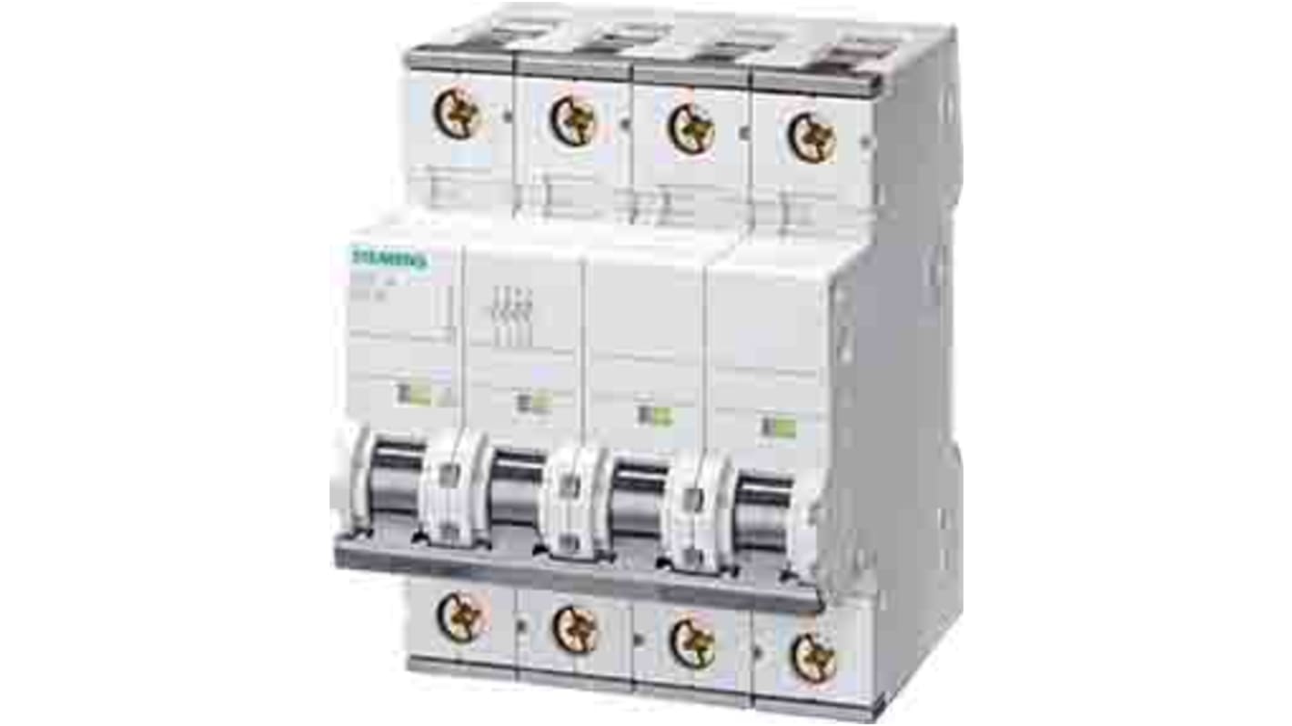 Siemens 5SY4 MCB Leitungsschutzschalter Typ D, Pol 3P+N 40A 400V, Abschaltvermögen 5 kA SENTRON DIN-Schienen-Montage