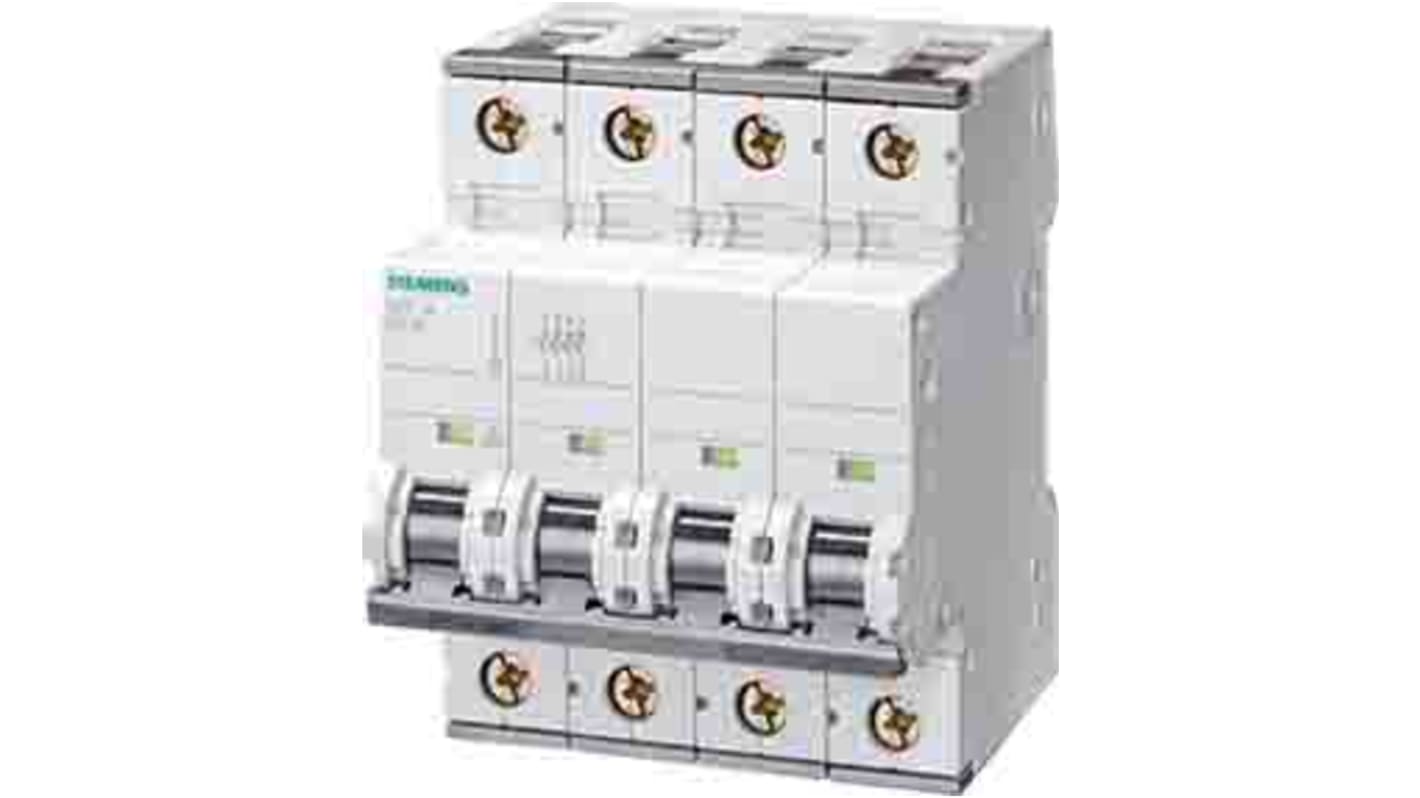 Siemens SENTRON 5SY4 MCB, 4P, 1.6A Curve C, 400V AC, 72V DC, 5 kA Breaking Capacity