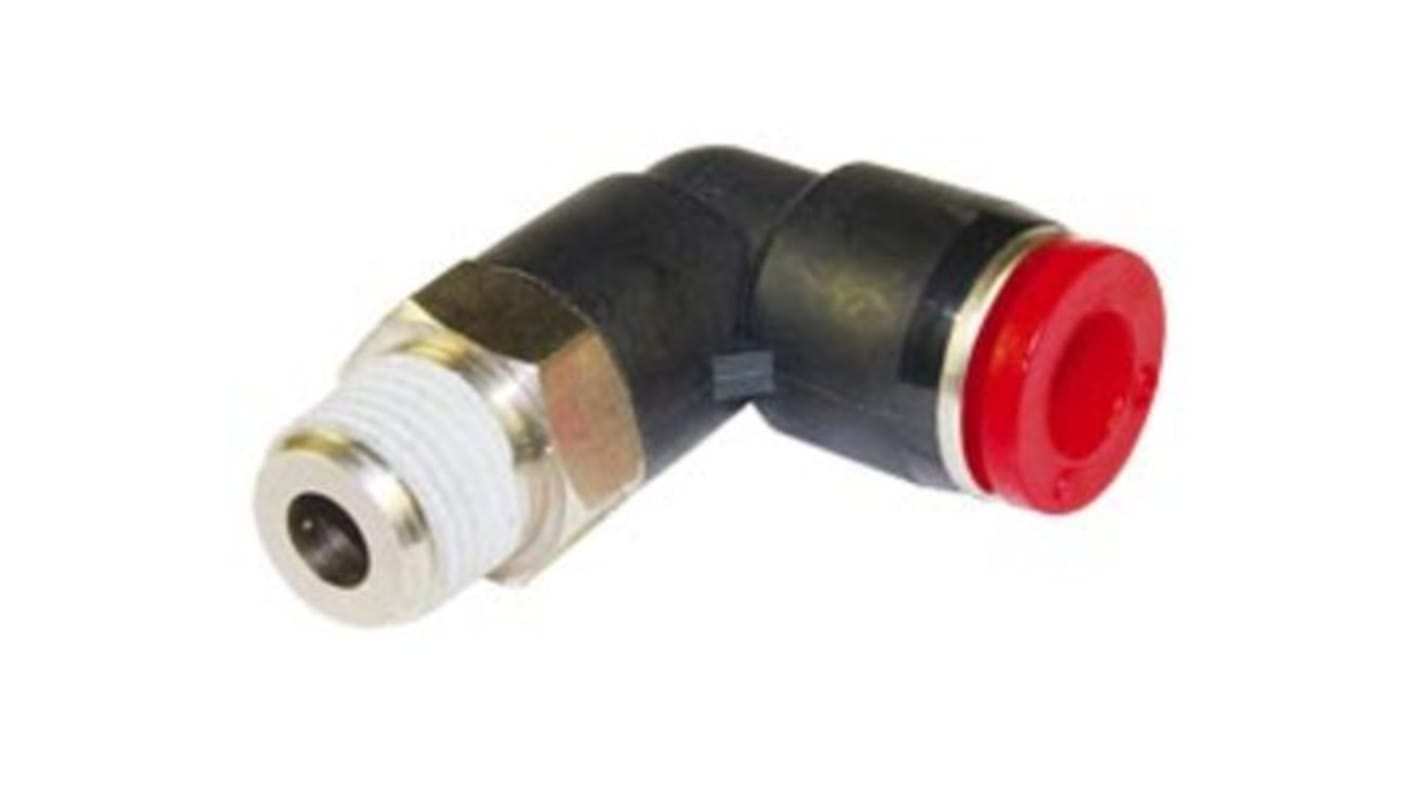 Norgren PNEUFIT Series Elbow Threaded-toTube Adaptor, R 3/8 to Push In 10 mm, Threaded-to-Tube Connection Style