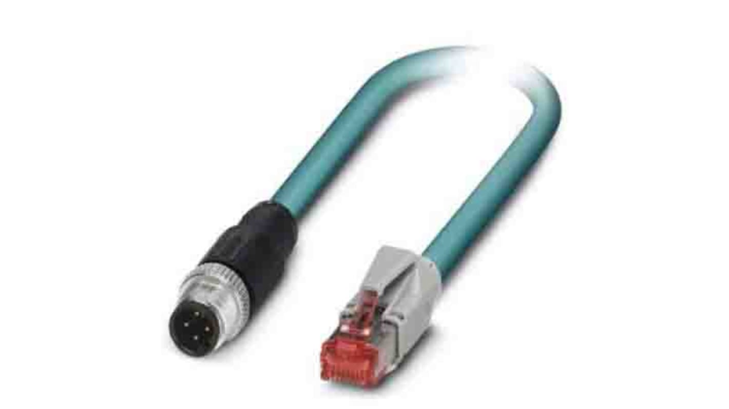 Phoenix Contact Cat5 Straight Male M12 to Straight Male RJ45 Ethernet Cable, Blue PUR Sheath, 500mm, Halogen Free