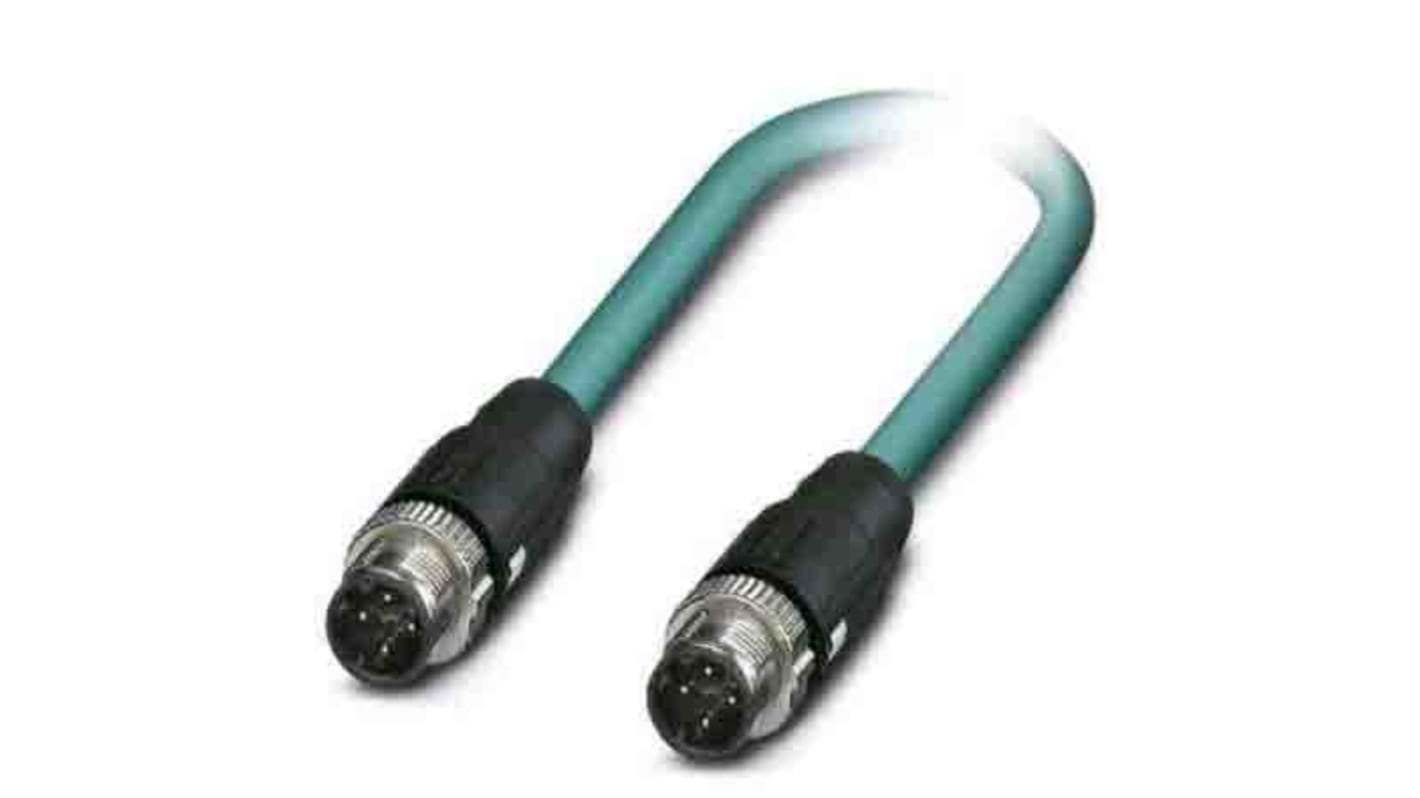 Phoenix Contact Cat5 Straight Male M12 to Straight Male M12 Ethernet Cable, Blue PUR Sheath, 1m, Halogen Free