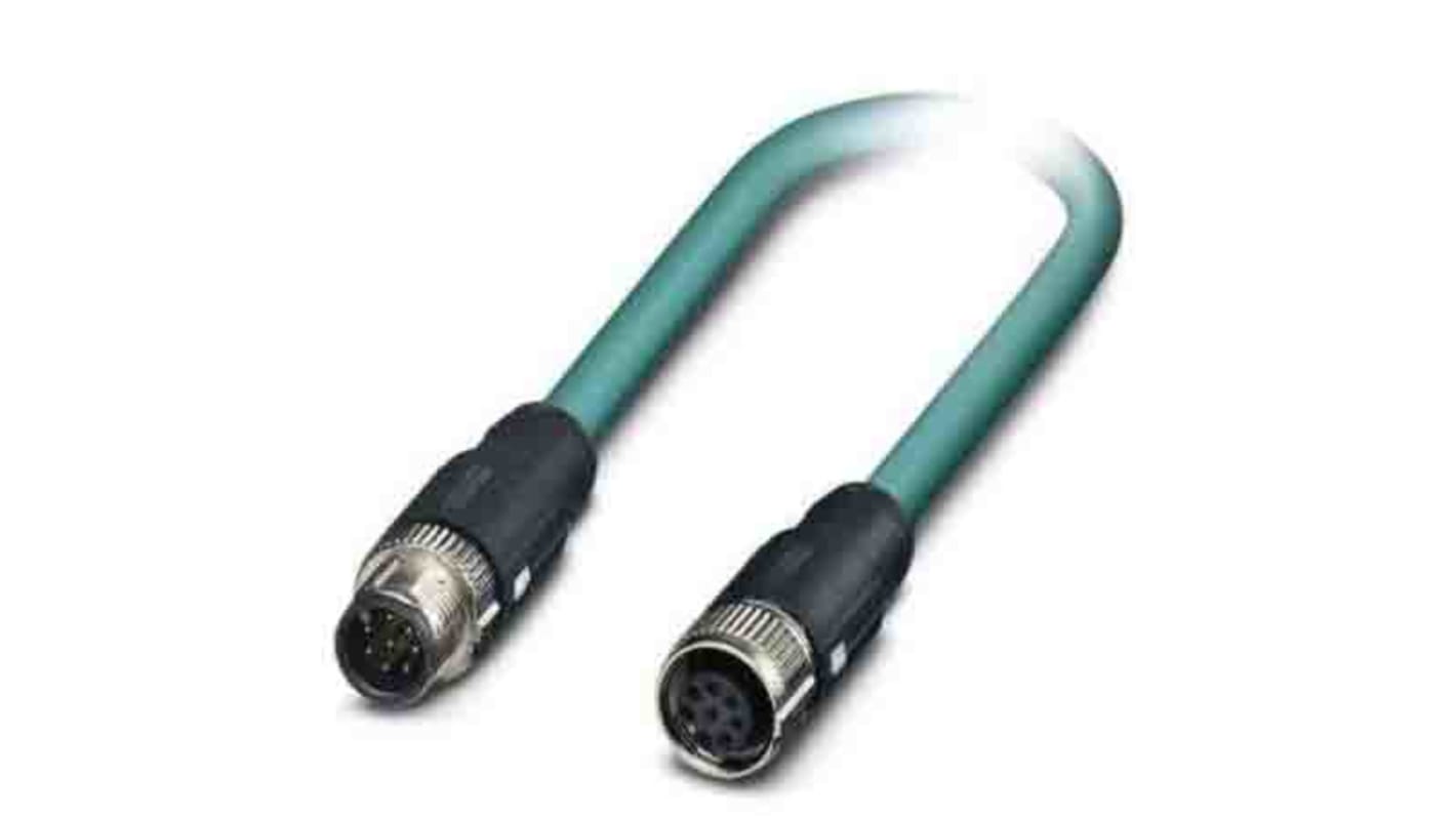 Phoenix Contact Cat5 Straight Male M12 to Straight Female M12 Ethernet Cable, Blue PUR Sheath, 5m