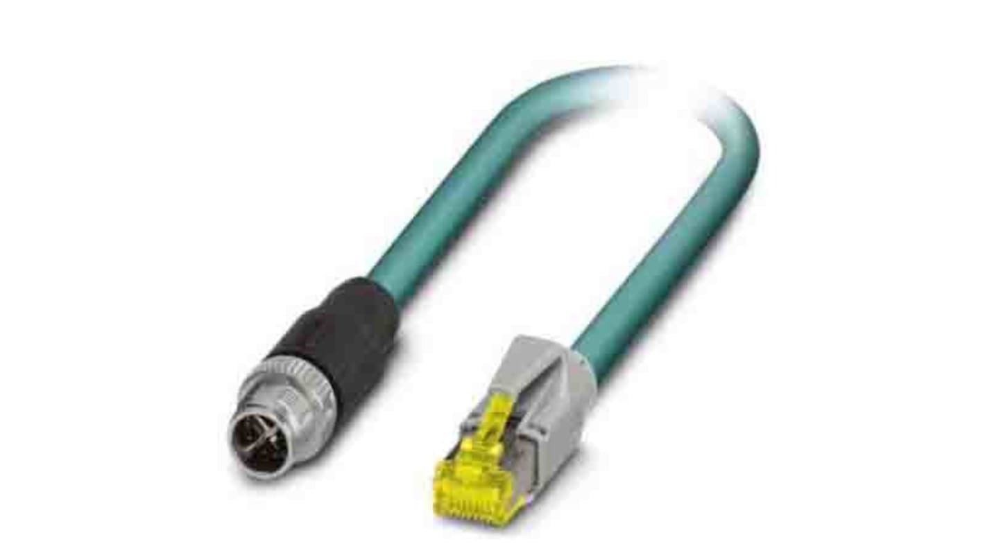 Phoenix Contact Cat6a Straight Male M12 to Straight Male RJ45 Ethernet Cable, Blue, 1m, Halogen Free