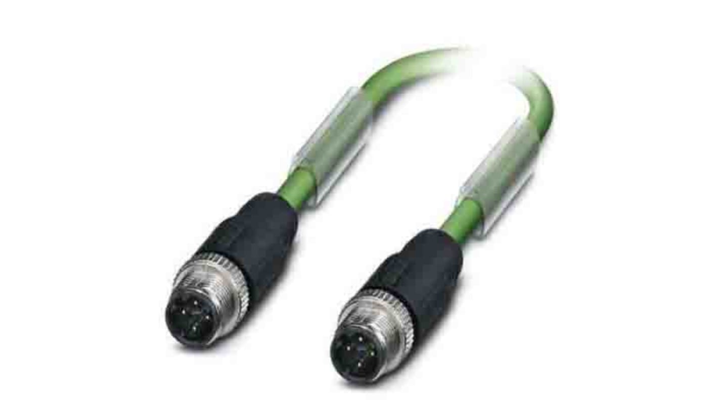 Phoenix Contact Cat5 Straight Male M12 to Straight Male M12 Ethernet Cable, Tinned Copper Braid, Green PVC Sheath,