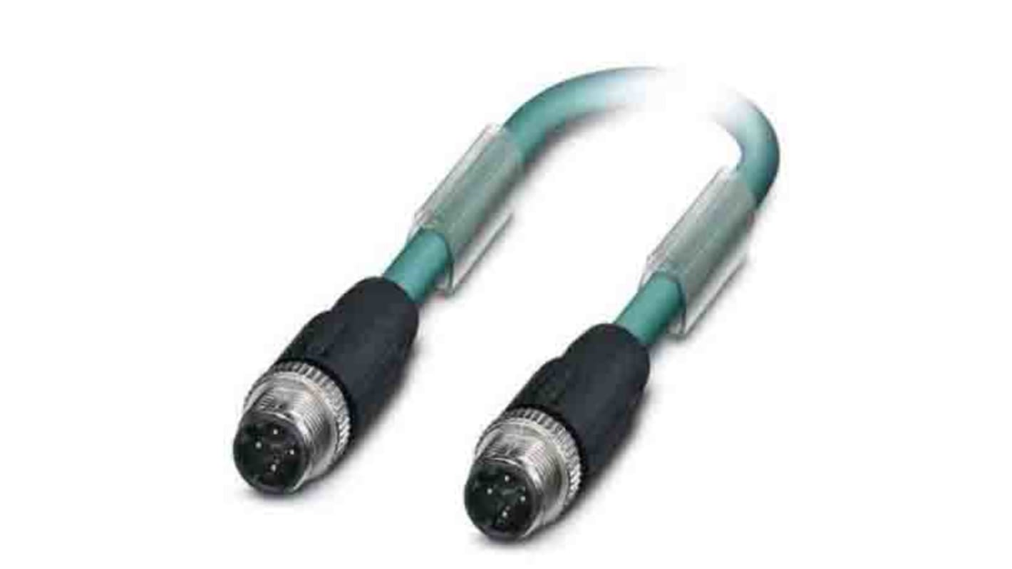 Phoenix Contact Cat5 Straight Male M12 to Straight Male M12 Ethernet Cable, Tinned Copper Braid, Blue PUR Sheath,