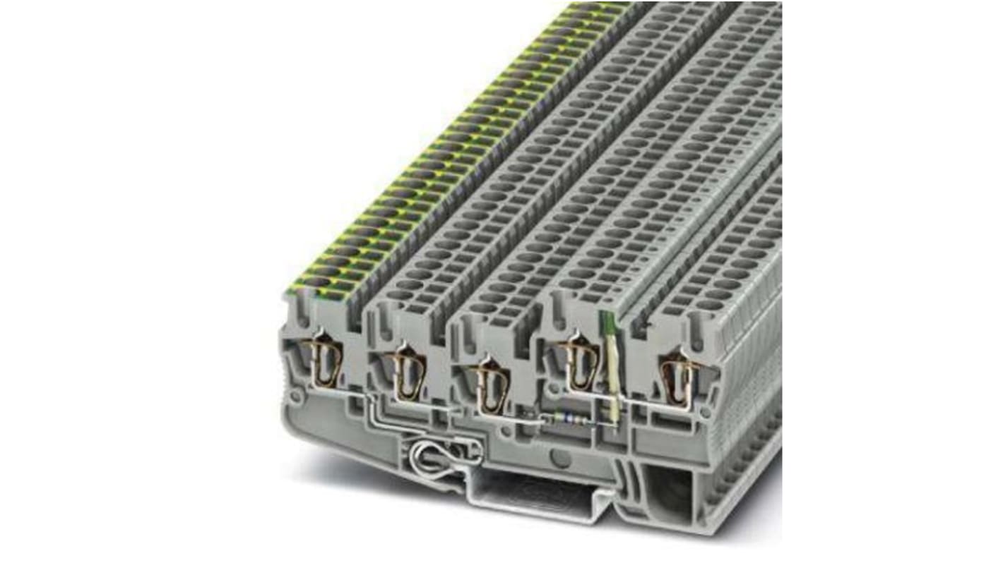 Bloque terminal de tierra, 5 vías, Mordaza de Sujeción, 12 → 28 AWG, Gris