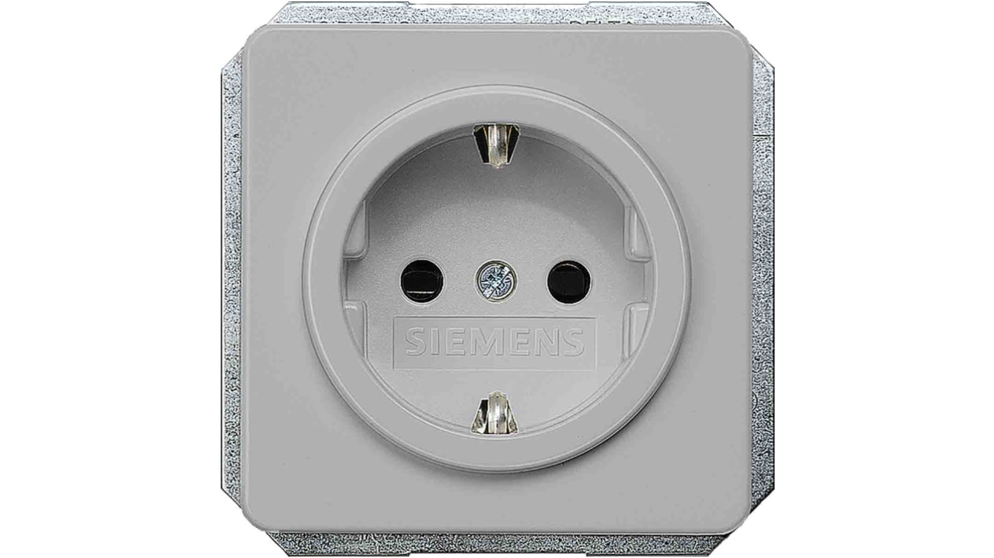 Siemens Silver 1 Gang Plug Socket, 16A, Schuko, Indoor Use