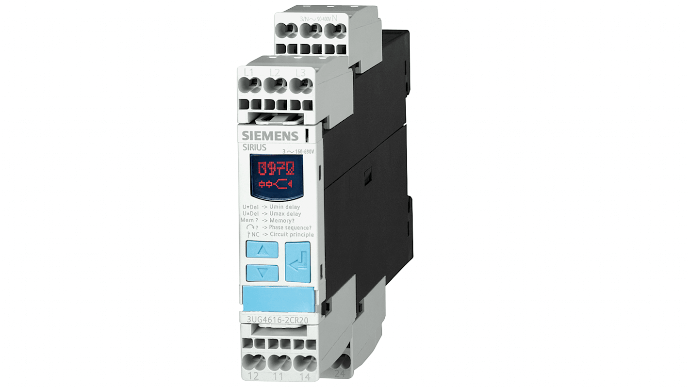 Relé de supervisión de Fase Siemens serie 3UG4, DPDT, 3 fases