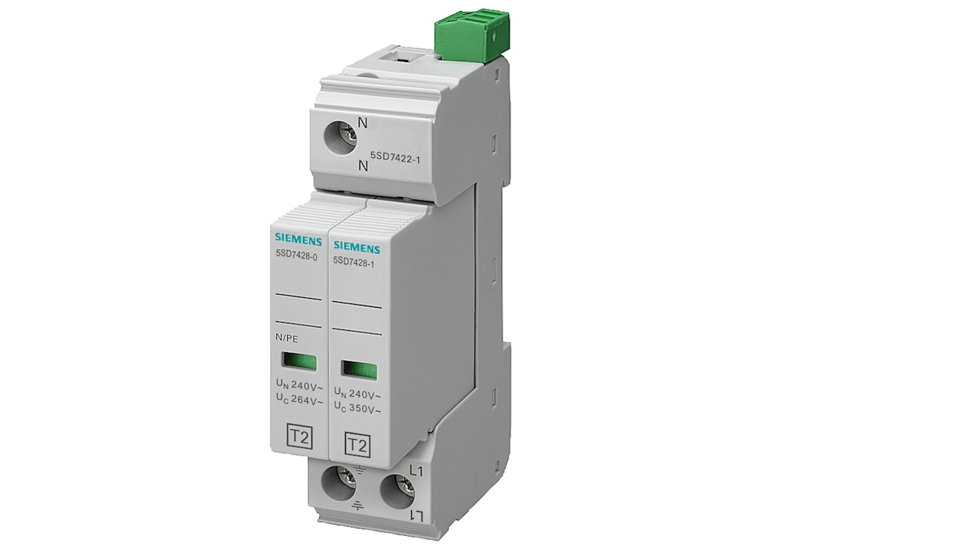 5SD74221 Siemens 1 Phase Surge Protector, 25kA, DIN Rail Mount RS