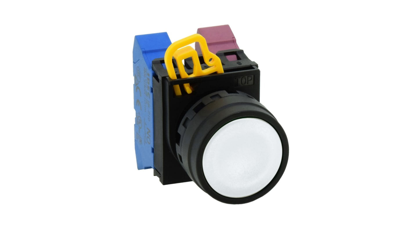 Cabezal de pulsador Idec serie YW1B, Ø 22mm, de color Negro, Momentáneo, IP67, IP69K