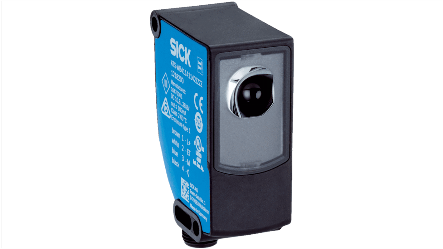 Sensor de contraste Sick serie KTS Core, alcance 13 mm, 10 → 30 V dc, salida EMPUJE/TIRE, IP67