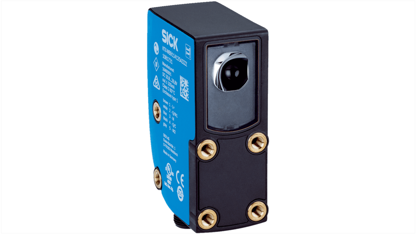 Sensor de contraste Sick serie KTX Prime, alcance 13 mm, 10 → 30 V dc, salida EMPUJE/TIRE, interfaz IO-Link, IP67
