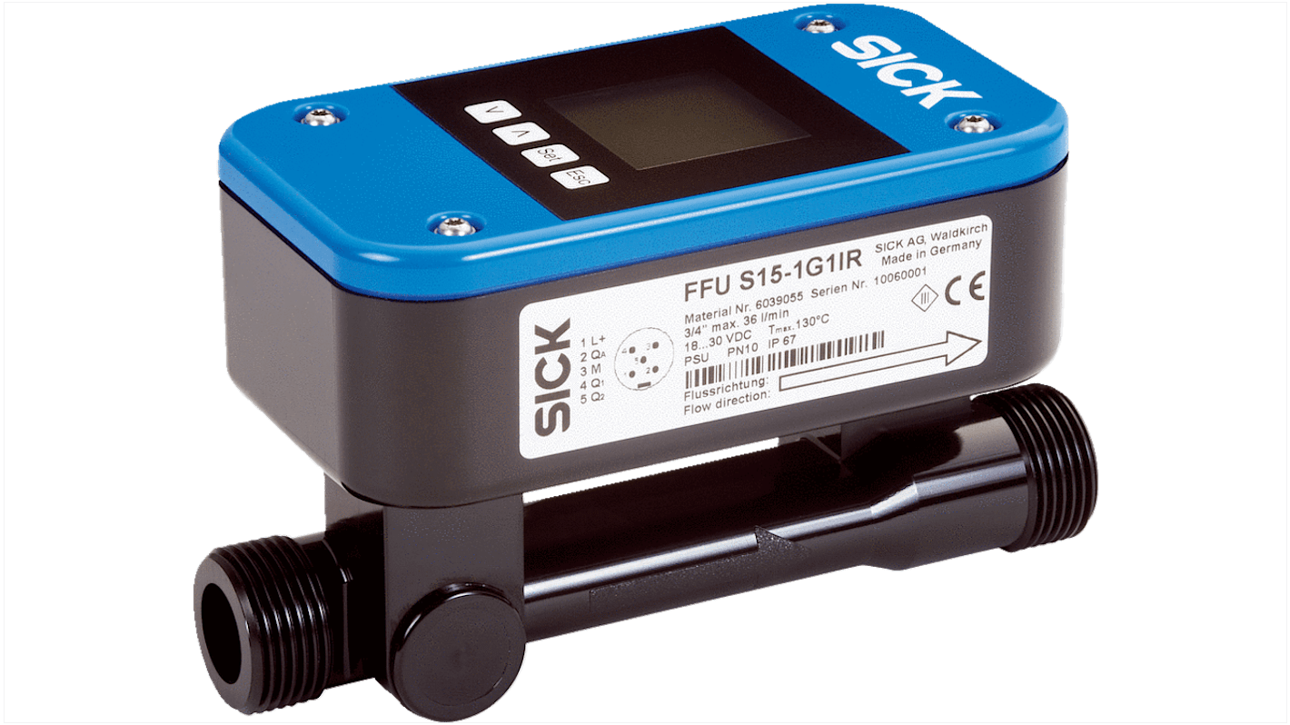 Sick FFU Flüssigkeit Durchflusssensor 18 → 30 V dc 0,9 l/min → 36 l/min Typ