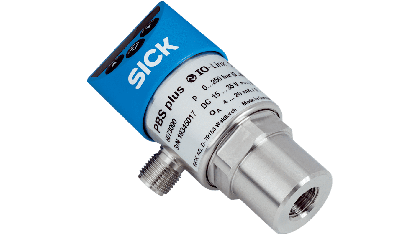 Sensor de presión manométrica Sick, 0bar → 10bar, G1/4, 15 - 35 V., salida PNP/NPN NA/NC + corriente/tensión, para