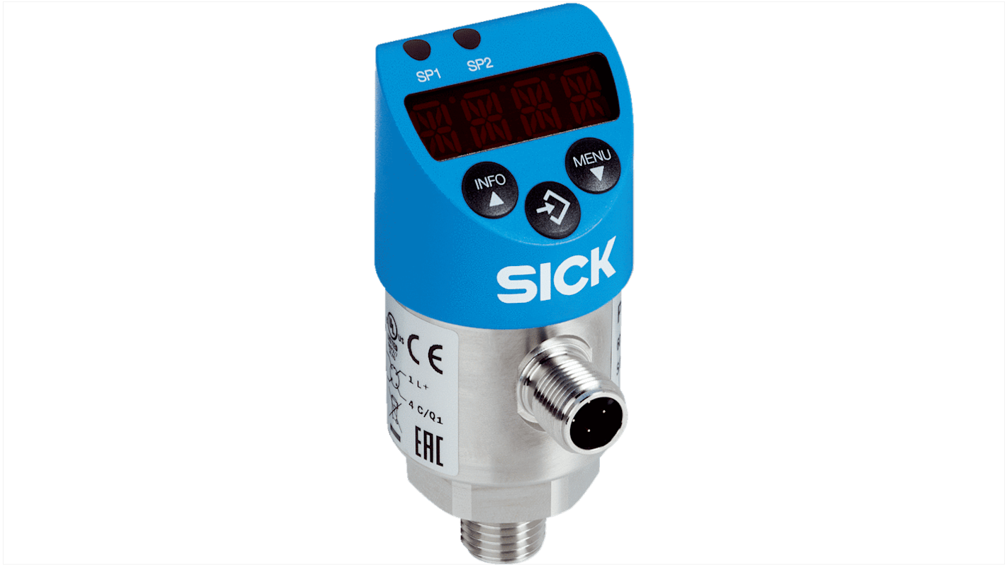 Sensor de presión manométrica Sick, 0bar → 1bar, G1/4, 15 - 35 V., salida 2x PNP/NPN NA/NC + corriente/tensión, para