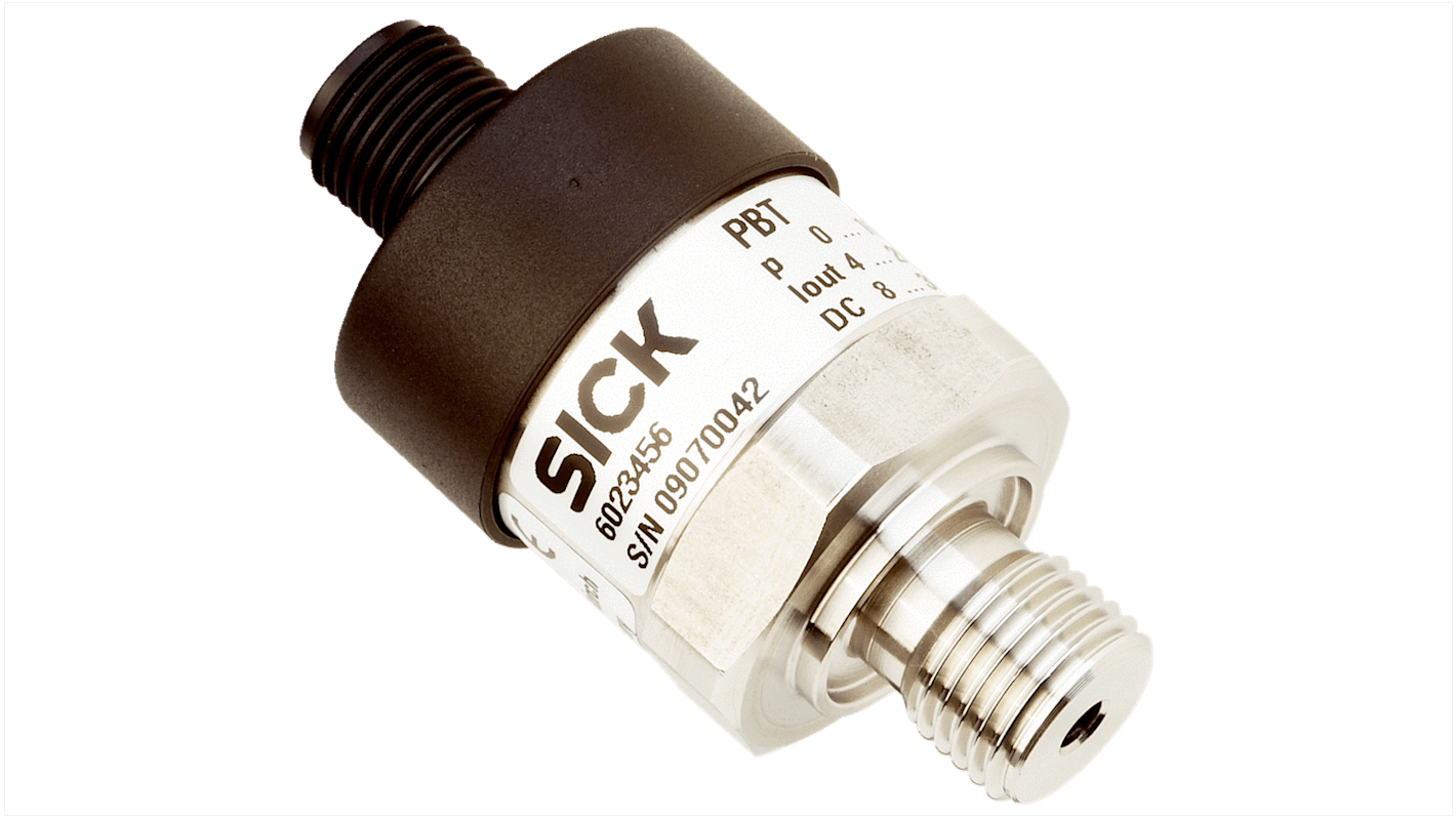 Capteur de pression Sick PBT, Relative 16bar max, pour Air, Gaz, Liquide hydraulique, Liquide, Huile, Eau, G1/4