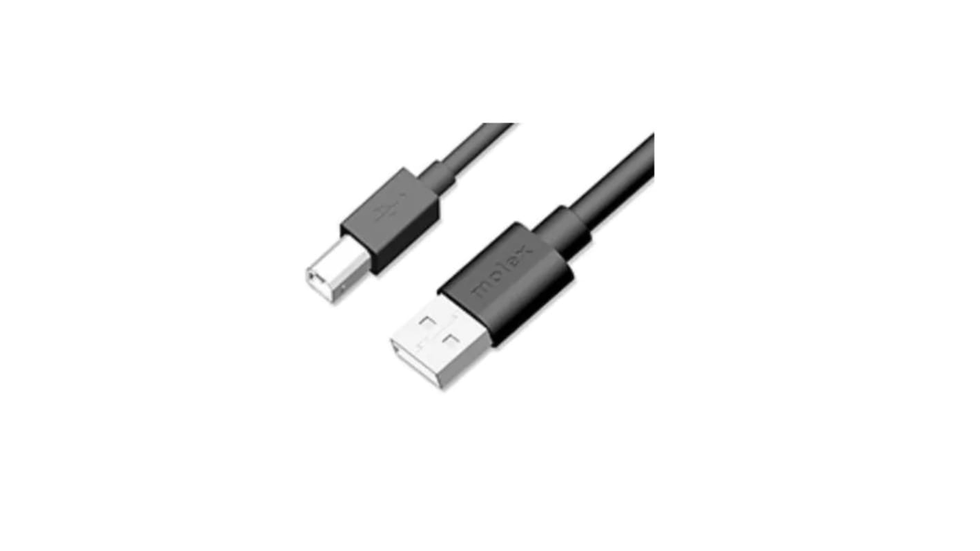 Cable USB 2.0 Molex 68593, con A. USB A Macho, con B. USB B Macho, long. 1.5m, color Negro