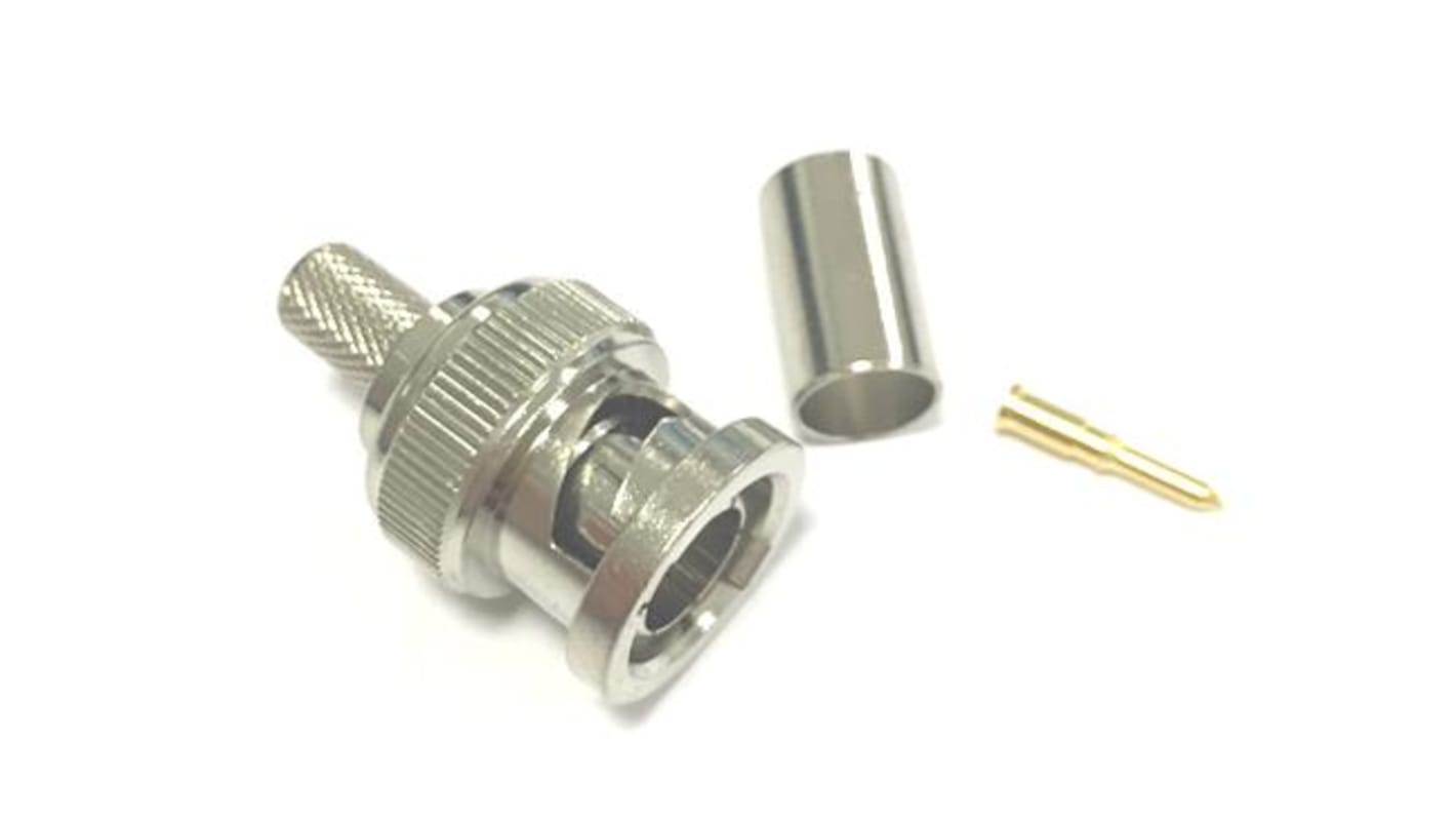 Conector coaxial RS PRO, Macho, Recto, Impedancia 75Ω, Montaje de Cable, RG59, Níquel