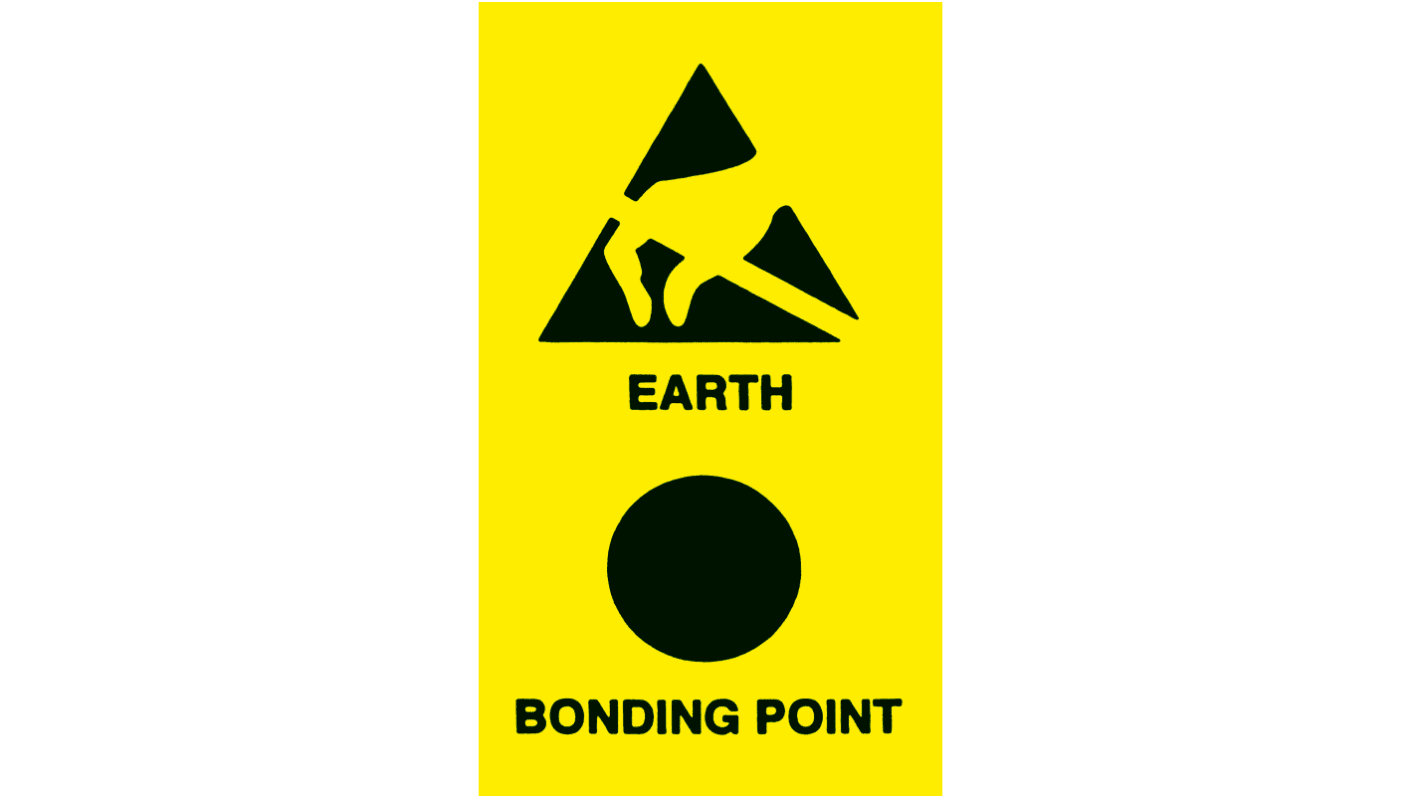 EUROSTAT Yellow/Black ESD Label, Earth Bonding Point-Text 44 mm x 25mm