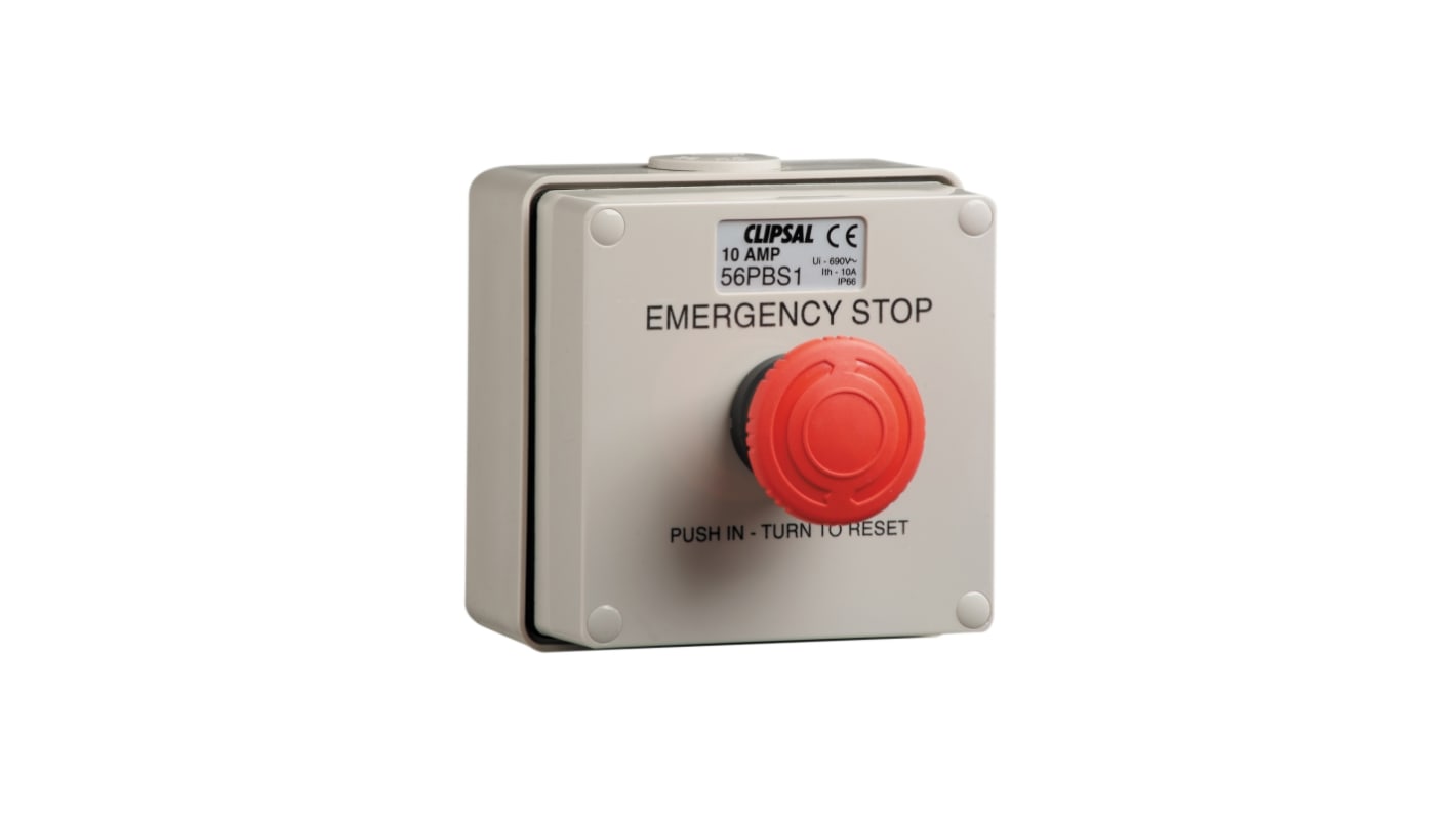 Clipsal Electrical Push Button Control Station, Orange, Emergency Stop, IP66