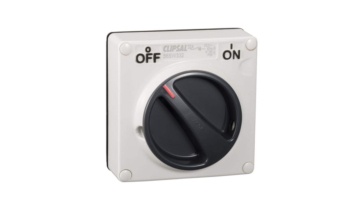 Clipsal Electrical 3P Pole Surface Mount Isolator Switch - 32A Maximum Current, IP66