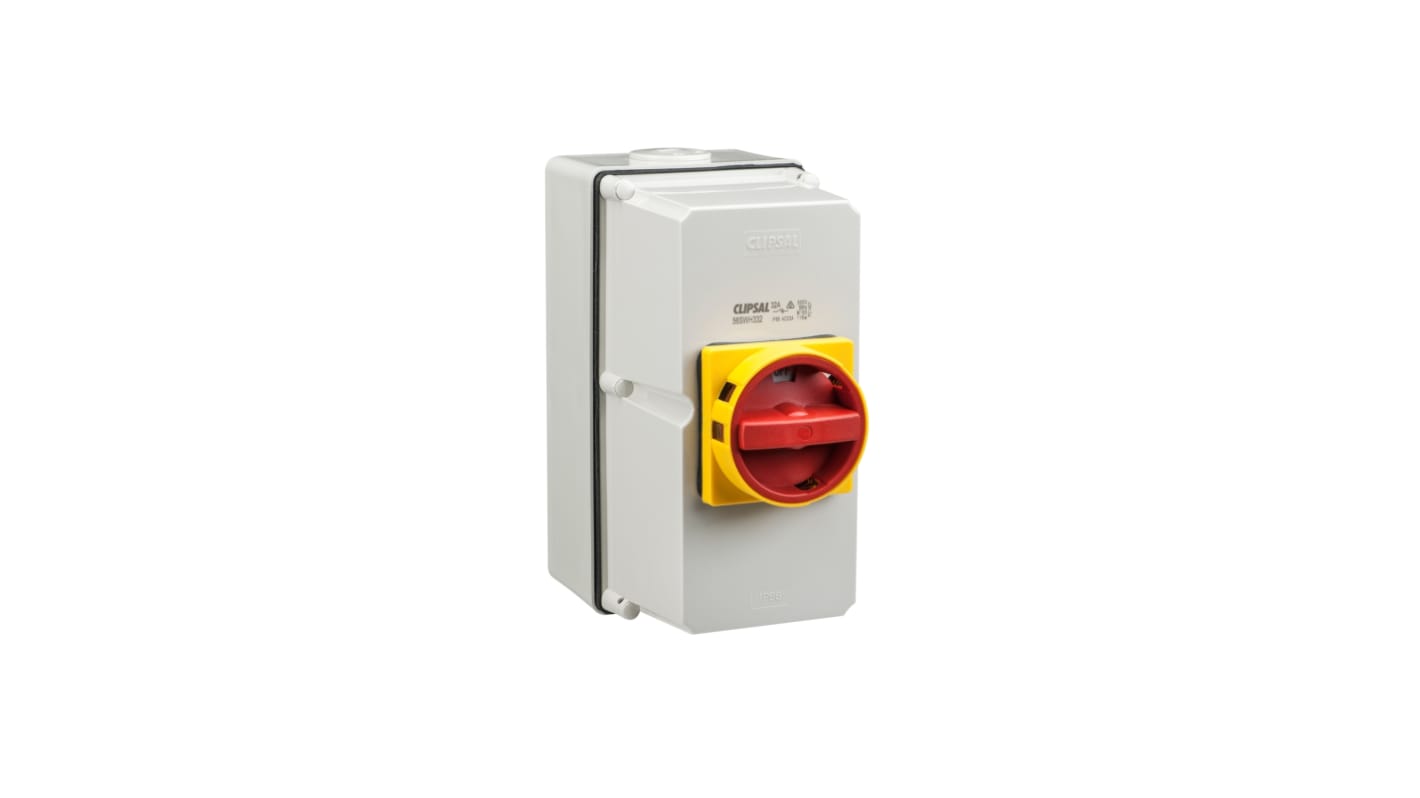 Clipsal Electrical 3P Pole Surface Mount Isolator Switch - 40A Maximum Current, IP66